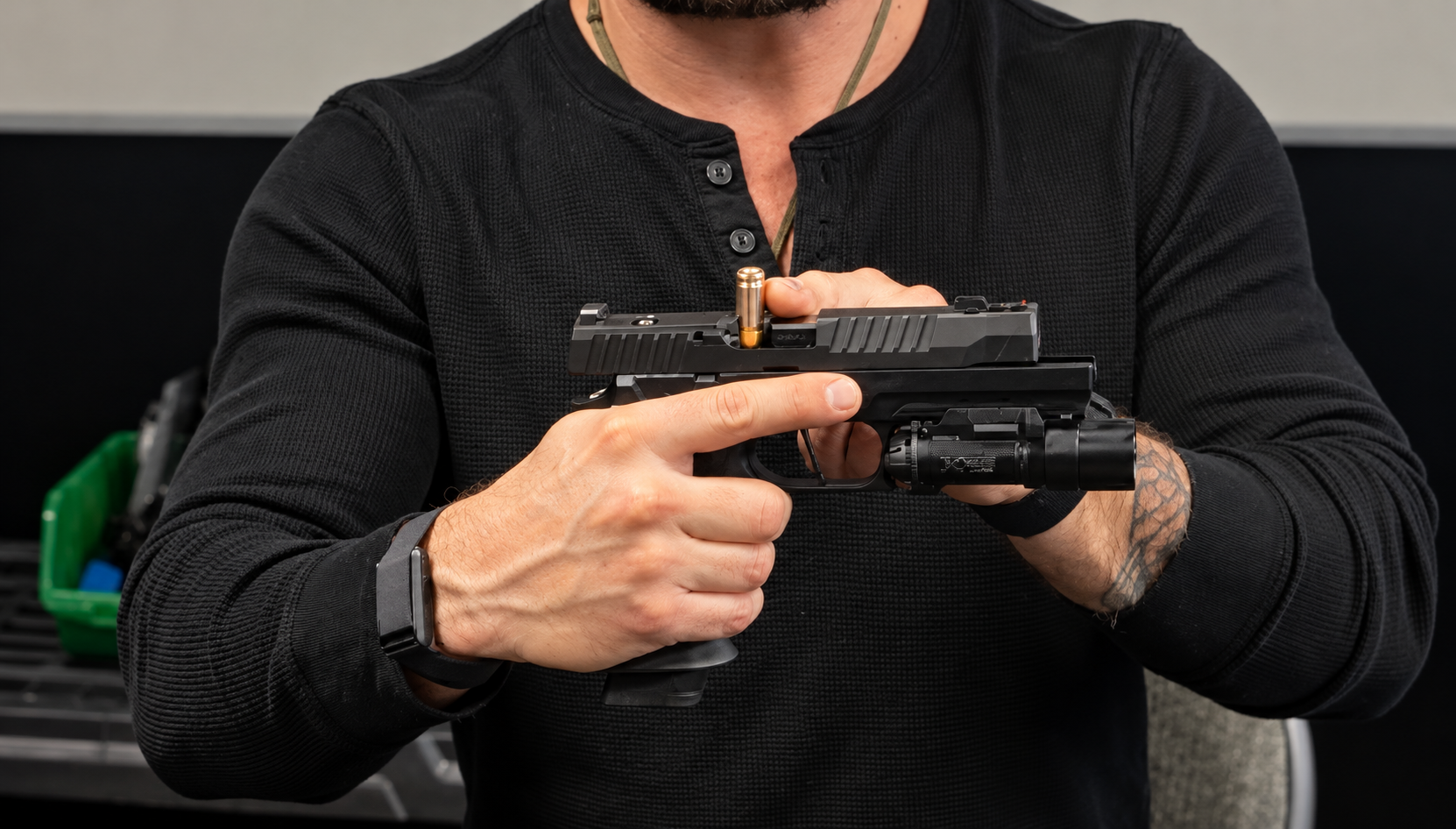 Handgun Chamber Check in Studio